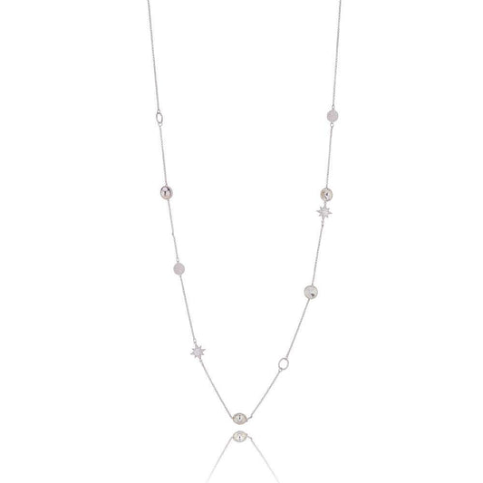 Crystal Star Long Rhodium Necklace